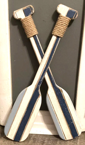 Distressed wooden striped oars - wooden,