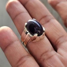 Solid Mens Black Opal Ring Unique Fire Opal Ring 925 Sterling Silver Rings