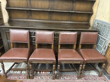 Stunning Oak and Leather Dining Chairs Dark Red X 4 Gothic Revival 1930s