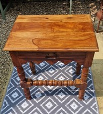 Vintage Indian Wooden Occasional Table with Drawer and Baluster Legs & Crossbeam