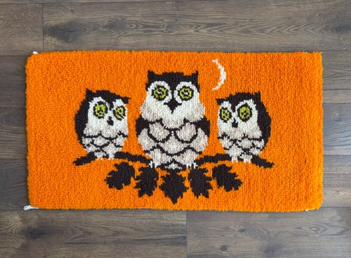 Vintage orange owl wool latch - owl,