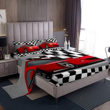 Sports Car Bedding Set Red Racing Car Bed Sheet Set for Kids Boys Girls Teens...