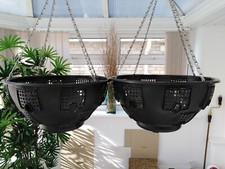 2 X Large Black Plastic Lattice Gate Hanging Baskets With Chain 15"