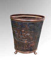 Vintage Embossed Copper Umbrella / Walking Stick Stand with Figural Scene