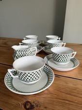 6 X Vintage Adams Ironstone Teacups & Saucers & Jug Lincoln Green