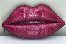 Lulu Guinness red leather snakeskin lips clutch bag