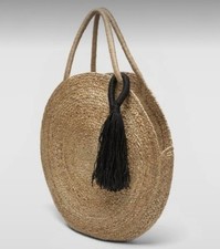 Large Circular  Zara Woven Rattan Bag With Black Tassel - BNWOT