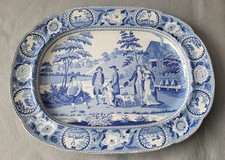 STAFFORDSHIRE PEARLWARE BEEMASTER PATTERN BLUE TRANSFER PRINTED PLATTER  C1815