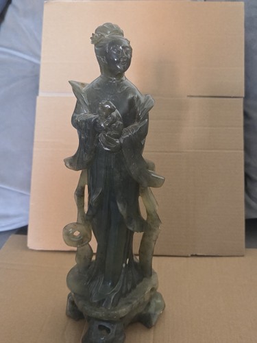 Large hand carved - hand-carved, prehnite