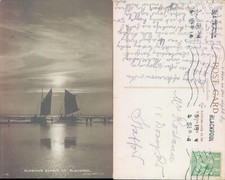 Glorious sunset at Blackpool with boats Rotary Photo EC 1934 postmark Seascape