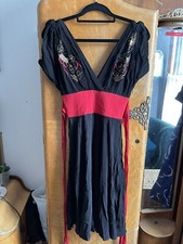 Trashy Diva Designer Evening Dress Size US 2/UK 6  Black/Red Dragon Embroidery