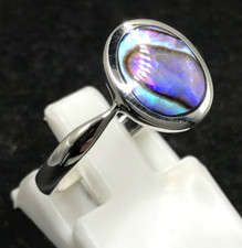 Abalone oval ring, solid Sterling Silver, UK size R, paua shell. New. #2