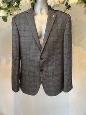 TED BAKER Suit Jacket Blazer Mens Size 40R Grey Check Wool Blend Slim Fit NEW