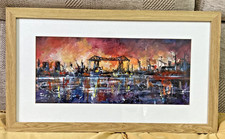 Genuine Framed Painting Middlesbrough Transporter Bridge by Barbara Renton Wood
