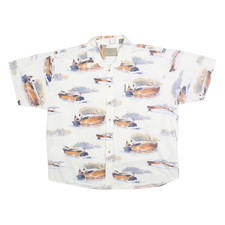 NORTH RIVER Mens White Boat Print Cotton Shirt 2XL Relaxed Fit Casual Summer