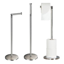 2 IN 1 FREE STANDING CHROME FRAME BATHROOM TOILET 4 PAPER ROLL HOLDER DISPENSER