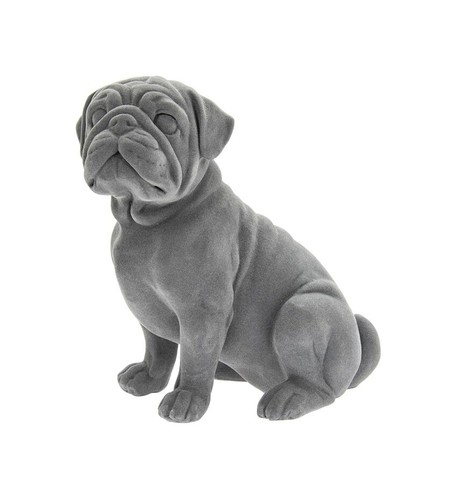 Grey velvet sitting pug dog - grey,