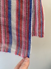 Cashmere Wrap Scarf Hand Loom Nepal Stripe Pink Blue Large Woven 28” X 82”
