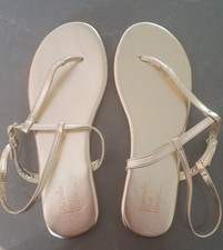 Next Friends Like These Gold T-bar Sandals, Size 6 Wide Fit, Brand New With Tags