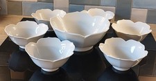 A Set Of White Lotus Flower Bowls. 1 Large And 6 Small.