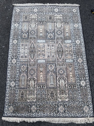Vintage hand knotted silk rug - hand,
