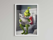 Grinch on a toilet print, Funny Bathroom print, grinch bathroom wall art