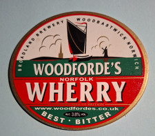 WOODFORDE'S brewery WHERRY cask ale beer pump clip badge front Norfolk