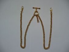 unusual double albert gold  plated  pocket watch chain fob t bar 