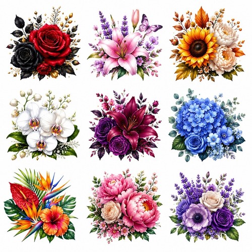 Colourful vibrant flowers - 9x,