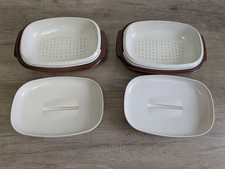2 X Vintage TUPPERWARE Brown & Cream Vegetable/Rice 3 Piece Steamer