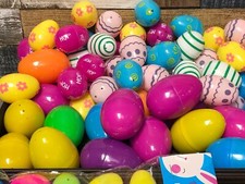 Large Bundle Of Fillable Stacking Plastic Eggs + Basket/Bunnies/Chicks 100+ Eggs