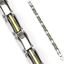 Men Gold IP Black Link Stainless Bracelet Wristband K125