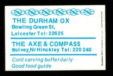 1 x matchbox label pub The Durham Ox Bowling Green Street Leicester MS1119