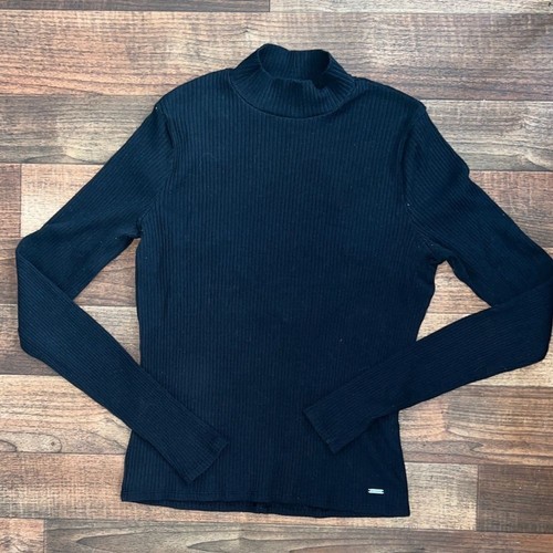 Black ribbed turtleneck - black,