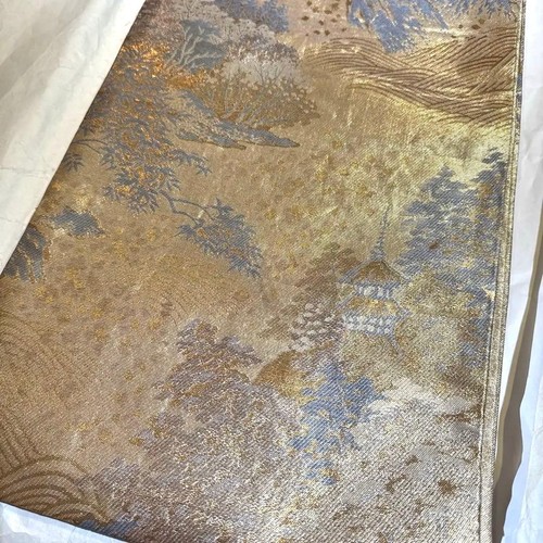 Vintage gold silk obi belt - obi,