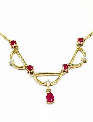 9ct ruby diamond necklace - 9ct,