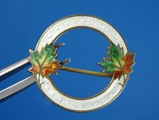 ANTIQUE ENAMEL MAPLE LEAF STERLING SASH PIN BROOCH ~ 1"
