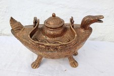 Antique Borneo Bronzed Drinking Vessel Highly Ornate Duck Kettle with Snakes etc