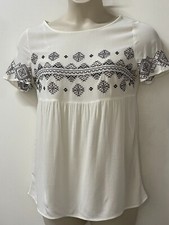 F&F Ladies Cream Short Sleeved Embroidered Smock Top Sizes 6-22 RRP £18
