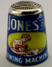 STERLING SILVER ENAMEL JONES SWEWING MACHINE ADVERTISING THIMBLE 1988 NEEDLEWORK