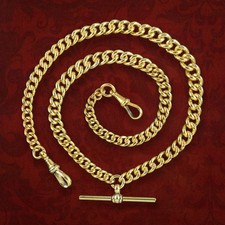 ANTIQUE EDWARDIAN ALBERT CHAIN STERLING SILVER 18CT GOLD GILT