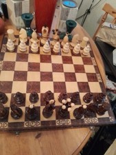 Large 43cm / Handcrafted Classic Wooden Chess Set, Felted, Lacquered, Chessboard
