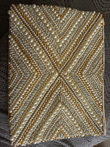 Ivory satin beaded chevron - satin,