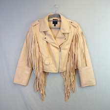 River Island Jacket Size 16 Nude Pink Faux Leather Biker Western Tassel Fringe