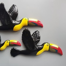 Toucan birds ceramic wall flying set (3) hand painted art glaze 24cm to 16cm