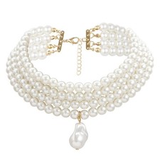 Faux Pearl Choker Necklace Multi-Layer Pearl Choker Necklace Party Jewelry