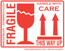 50 Large Fragile This Way Up Handle With Care Stickers Labels 100m x 75mm 4"x3"