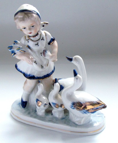 Vintage ceramic goose girl - vintage,