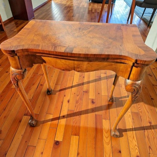 Burr walnut card table - burr, table/console
