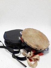 Vintage Handheld Tambourine with Natural Skin Head and Ribbons